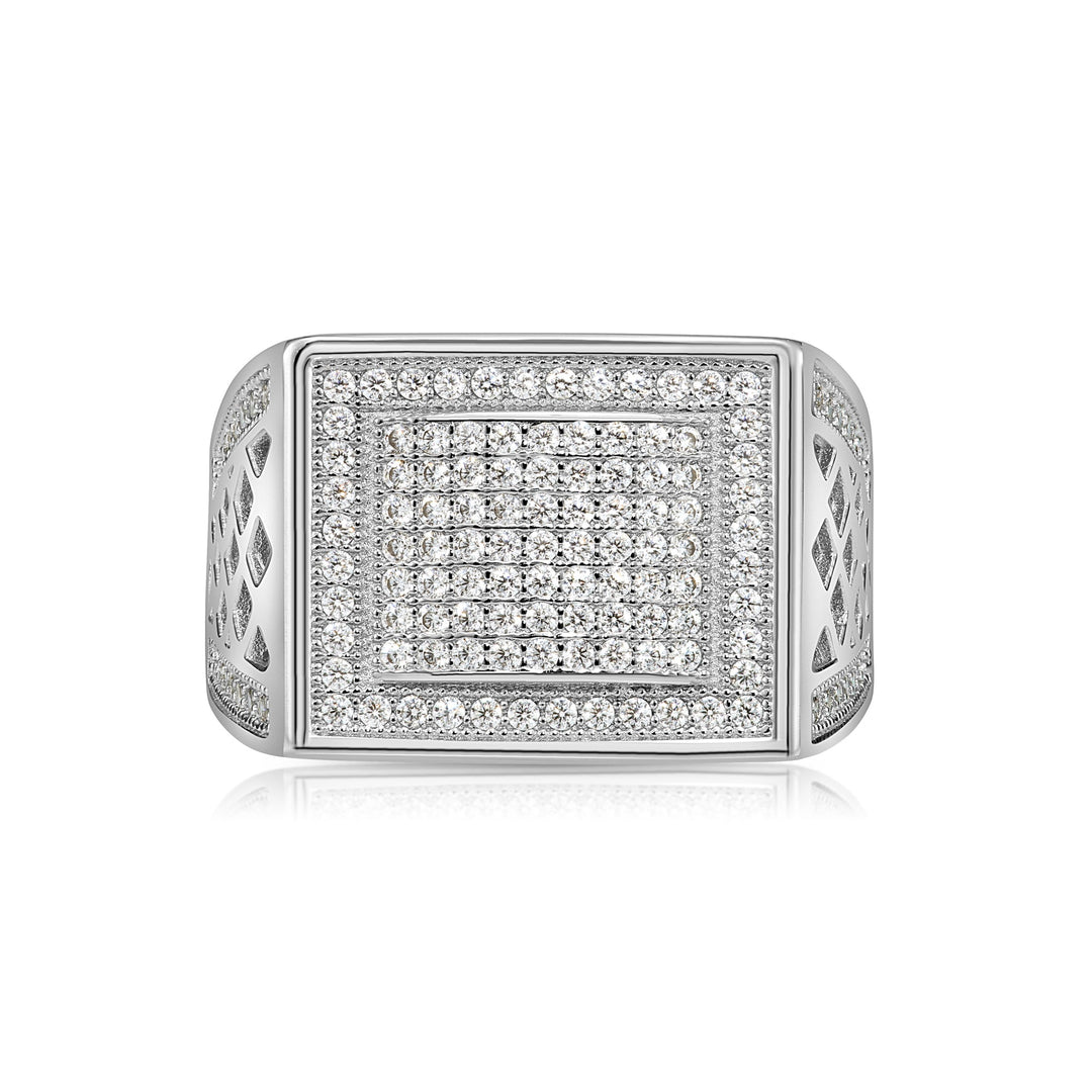 .925 Silver Men's Ring with Flat Top and Cubic Zirconia Stones
