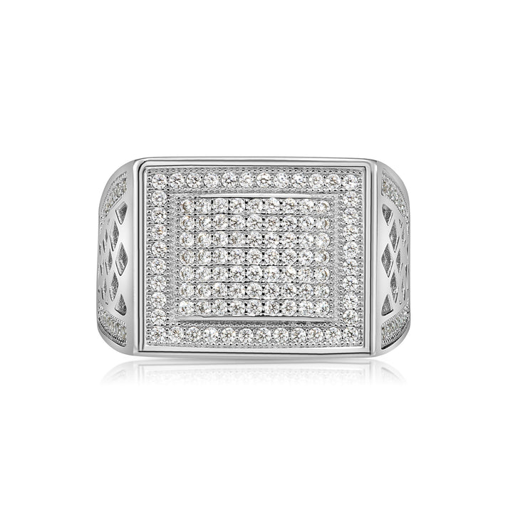 .925 Silver Men's Ring with Flat Top and Cubic Zirconia Stones