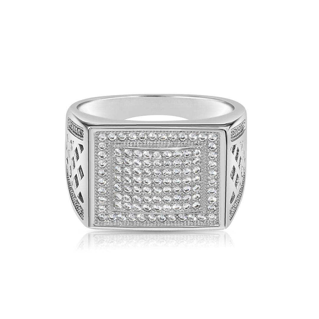 .925 Silver Men's Ring with Flat Top and Cubic Zirconia Stones