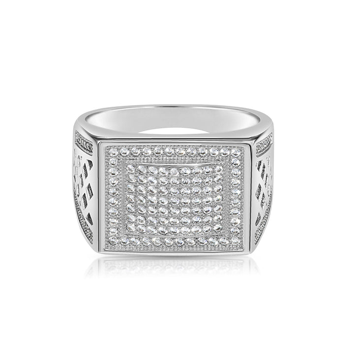 .925 Silver Men's Ring with Flat Top and Cubic Zirconia Stones