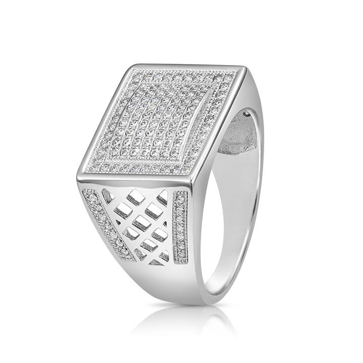 .925 Silver Men's Ring with Flat Top and Cubic Zirconia Stones