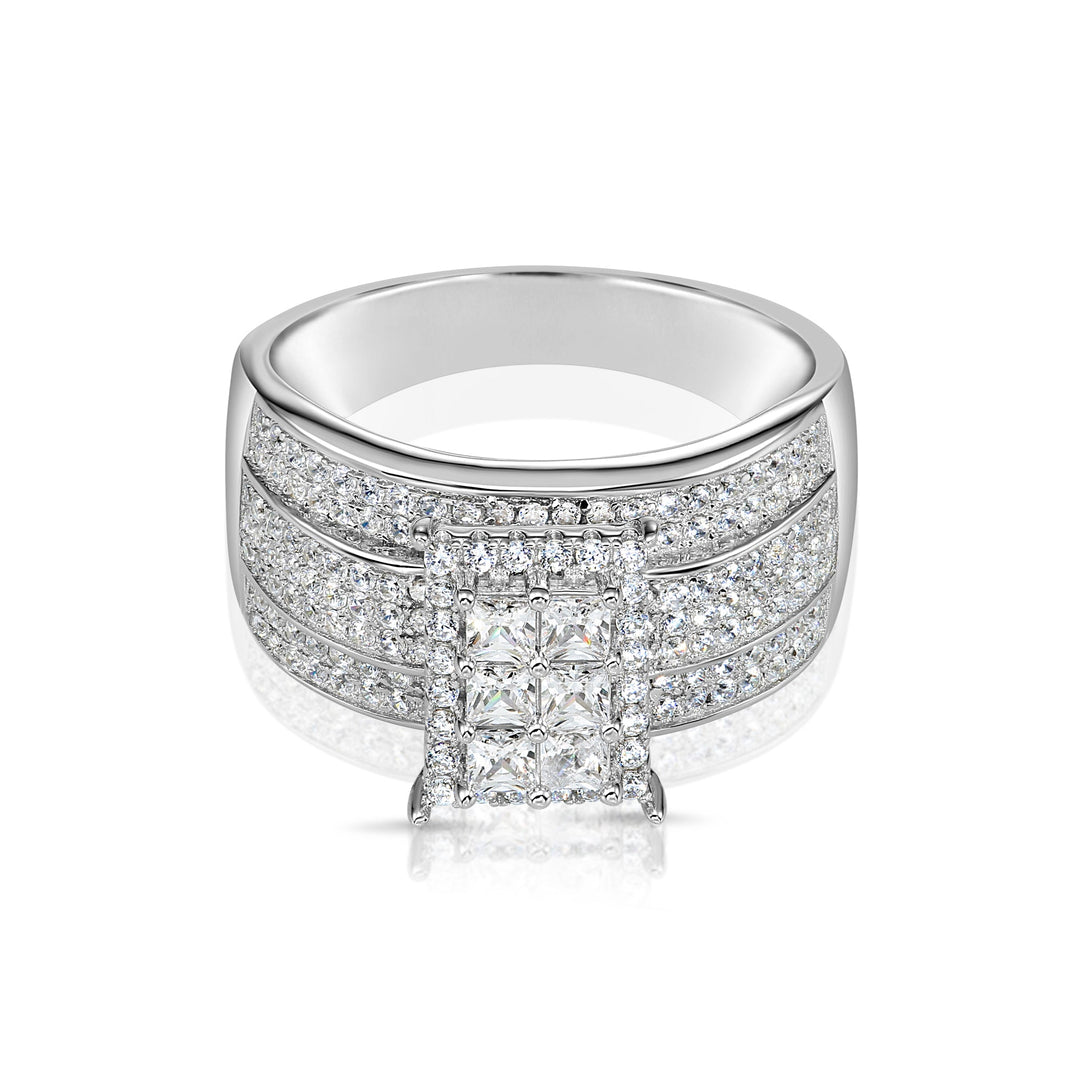 Solid Silver Mens Ring with Cubic Zirconia Stones