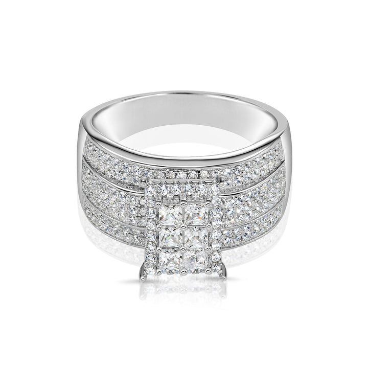 Solid Silver Mens Ring with Cubic Zirconia Stones