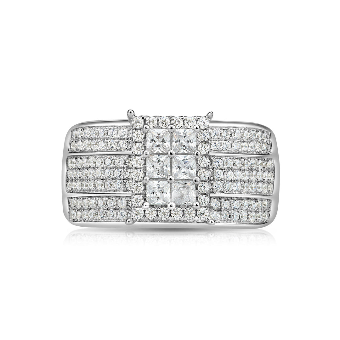 Solid Silver Mens Ring with Cubic Zirconia Stones