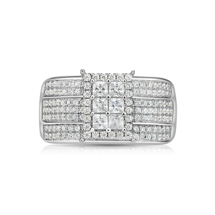 Solid Silver Mens Ring with Cubic Zirconia Stones