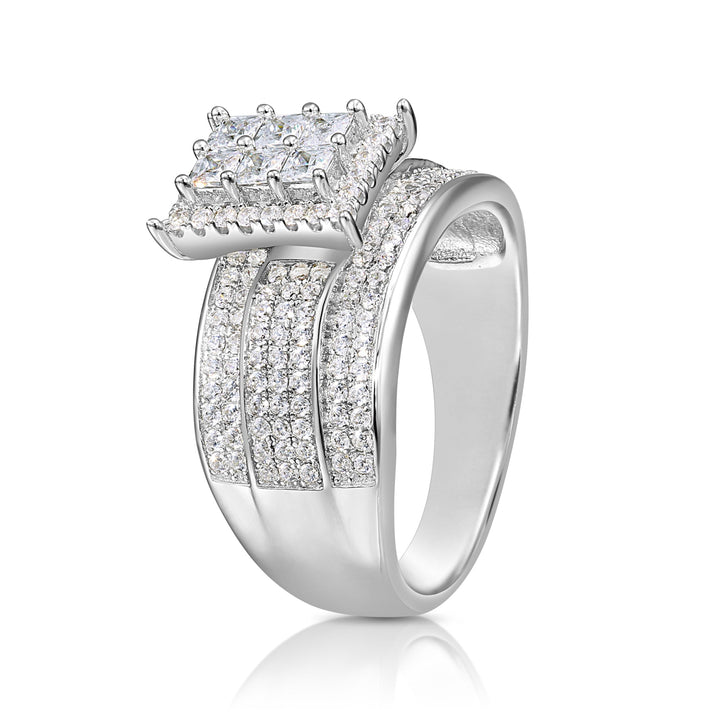 Solid Silver Mens Ring with Cubic Zirconia Stones