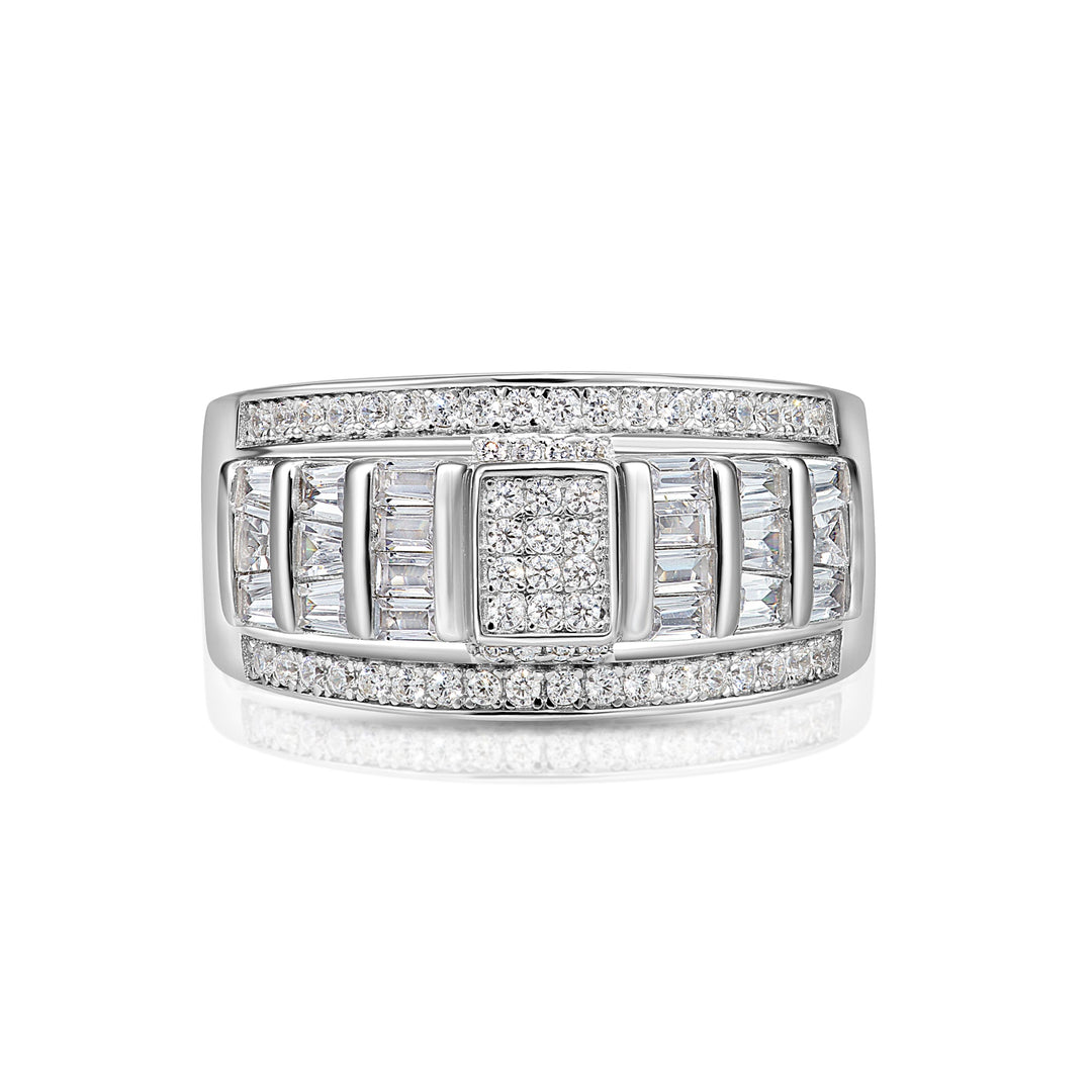 Solid Silver Mens Ring with Cubic Zirconia Stones