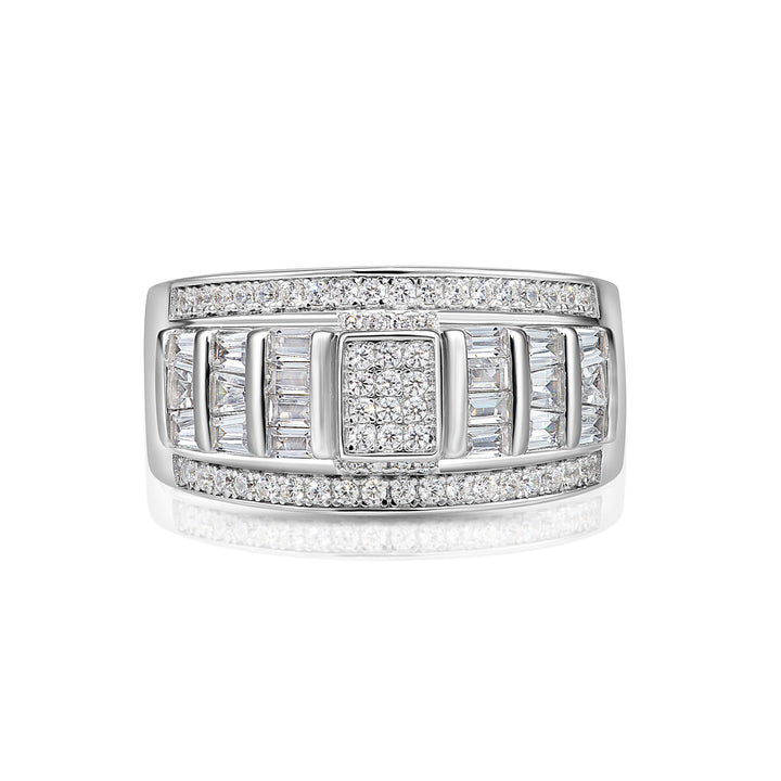 Solid Silver Mens Ring with Cubic Zirconia Stones