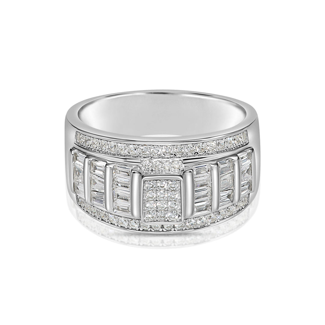 Solid Silver Mens Ring with Cubic Zirconia Stones