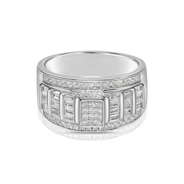 Solid Silver Mens Ring with Cubic Zirconia Stones
