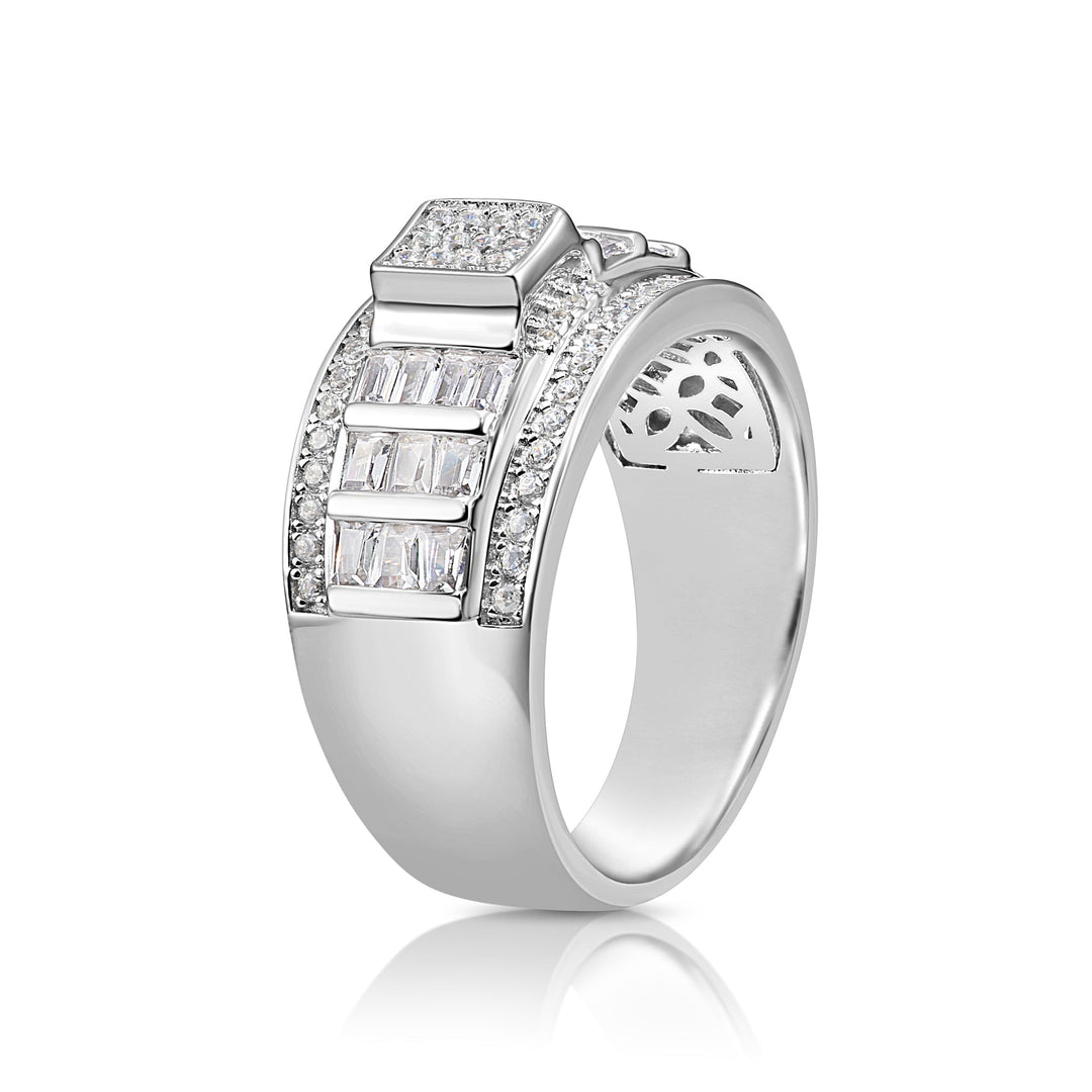 Solid Silver Mens Ring with Cubic Zirconia Stones