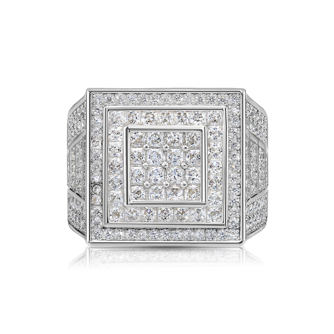 Solid Silver Mens Ring with Cubic Zirconia Stones