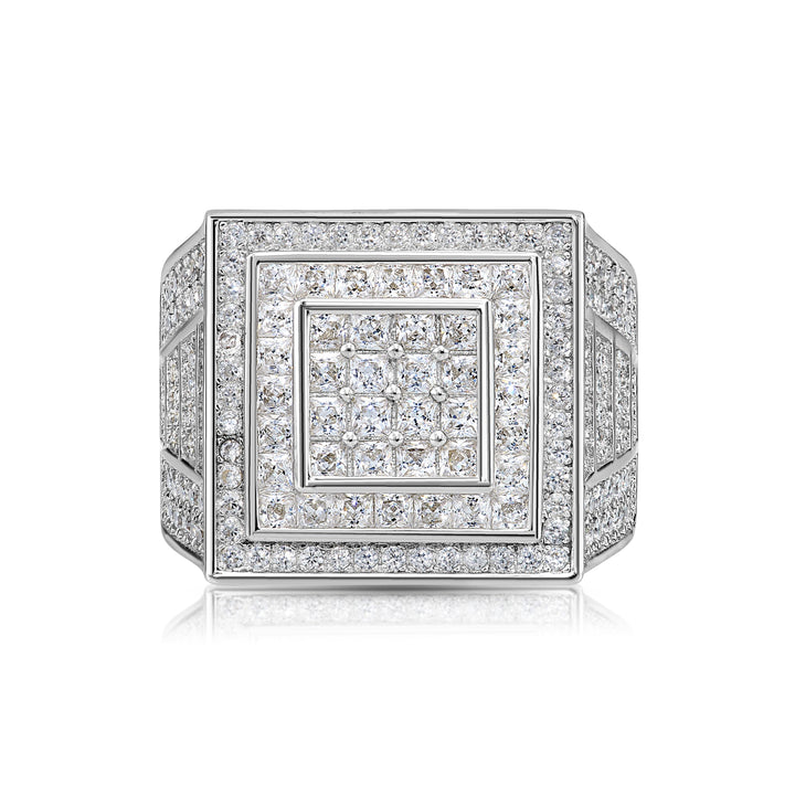 Solid Silver Mens Ring with Cubic Zirconia Stones