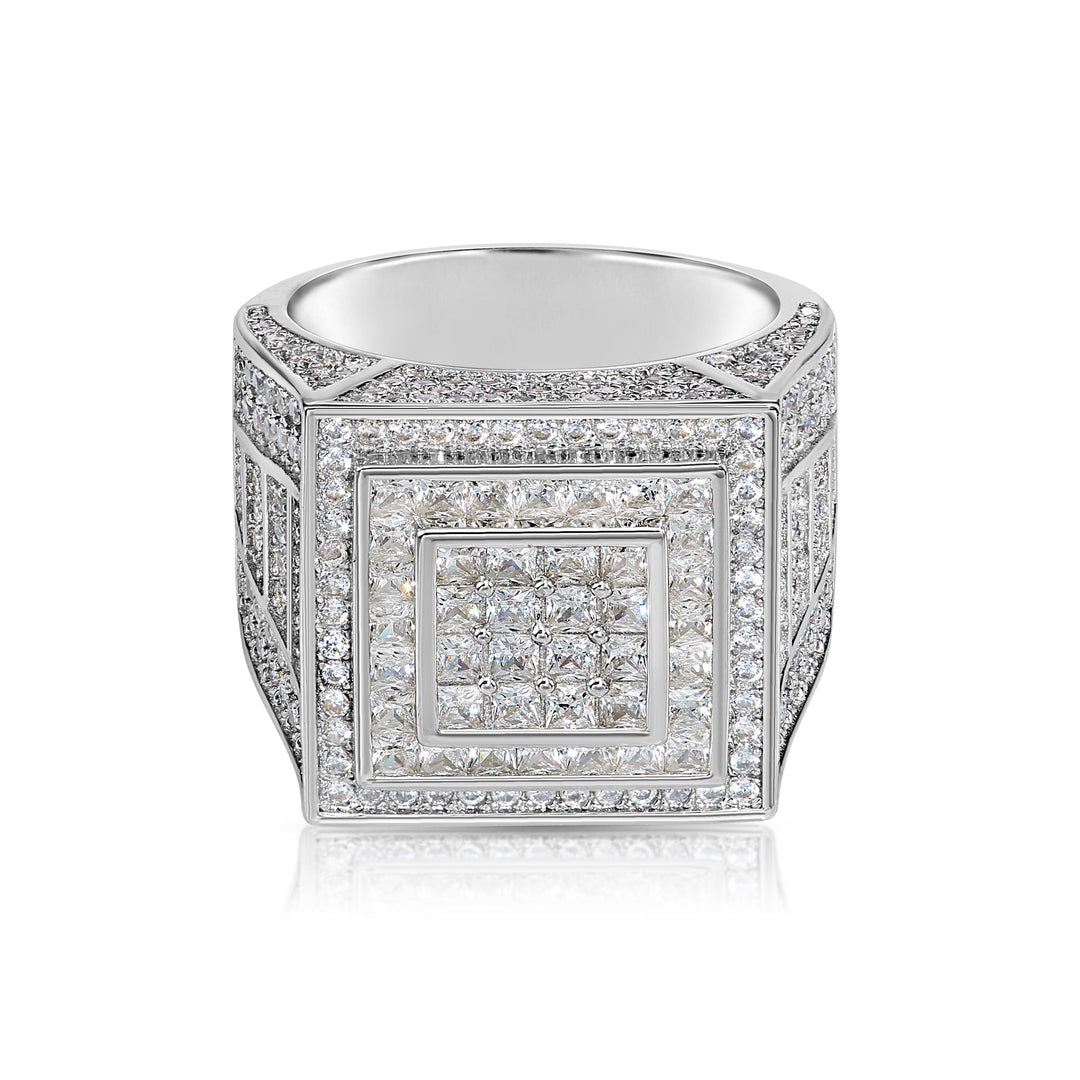Solid Silver Mens Ring with Cubic Zirconia Stones