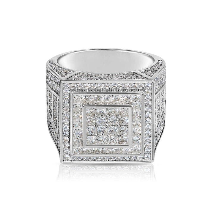 Solid Silver Mens Ring with Cubic Zirconia Stones