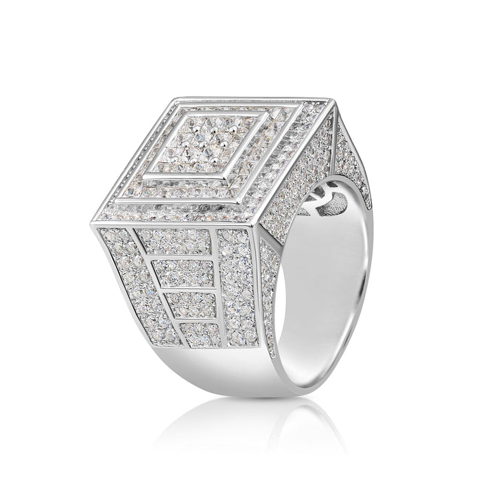 Solid Silver Mens Ring with Cubic Zirconia Stones