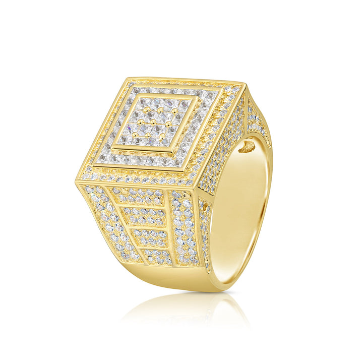 Solid Silver Mens Ring with Cubic Zirconia Stones