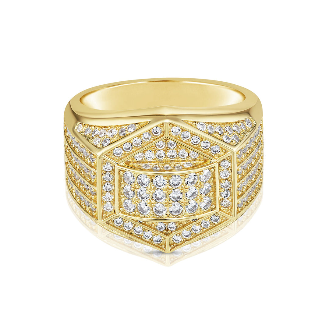 Solid Silver Mens Ring with Cubic Zirconia Stones