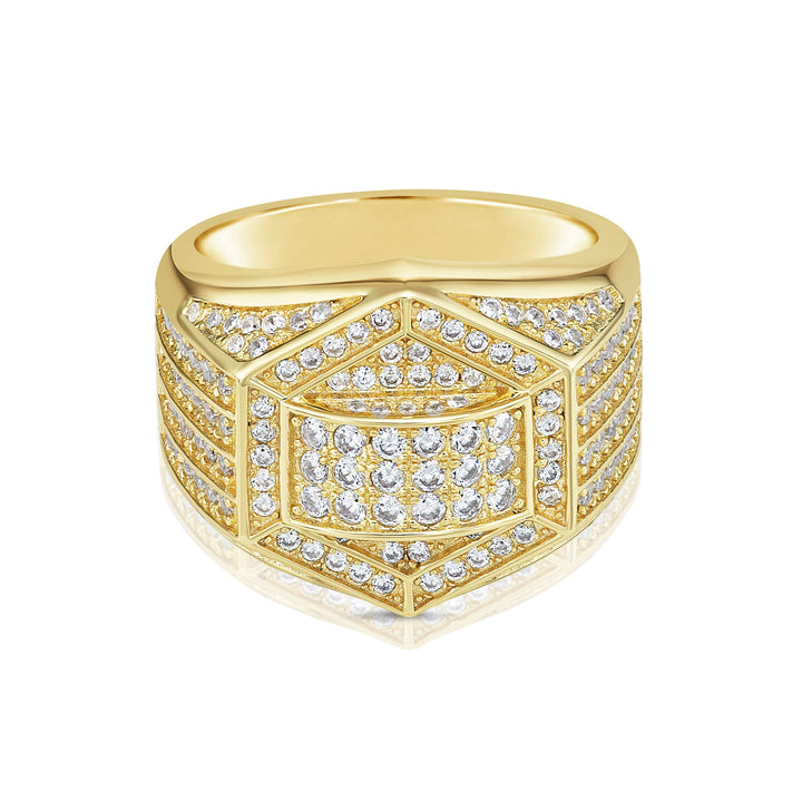 Solid Silver Mens Ring with Cubic Zirconia Stones