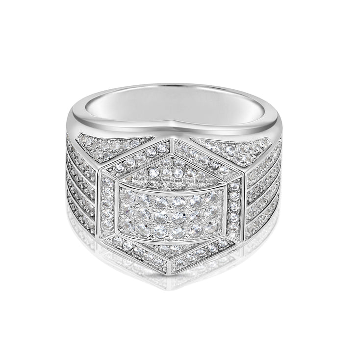 Solid Silver Mens Ring with Cubic Zirconia Stones