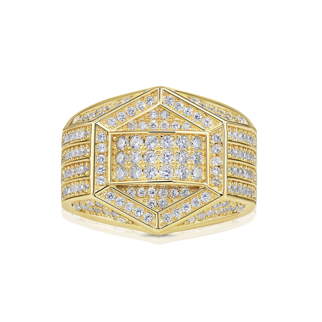 Solid Silver Mens Ring with Cubic Zirconia Stones
