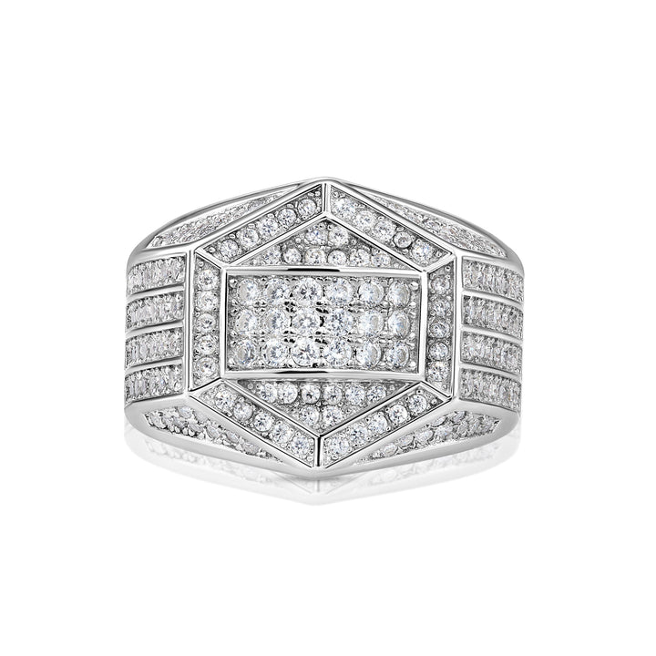 Solid Silver Mens Ring with Cubic Zirconia Stones