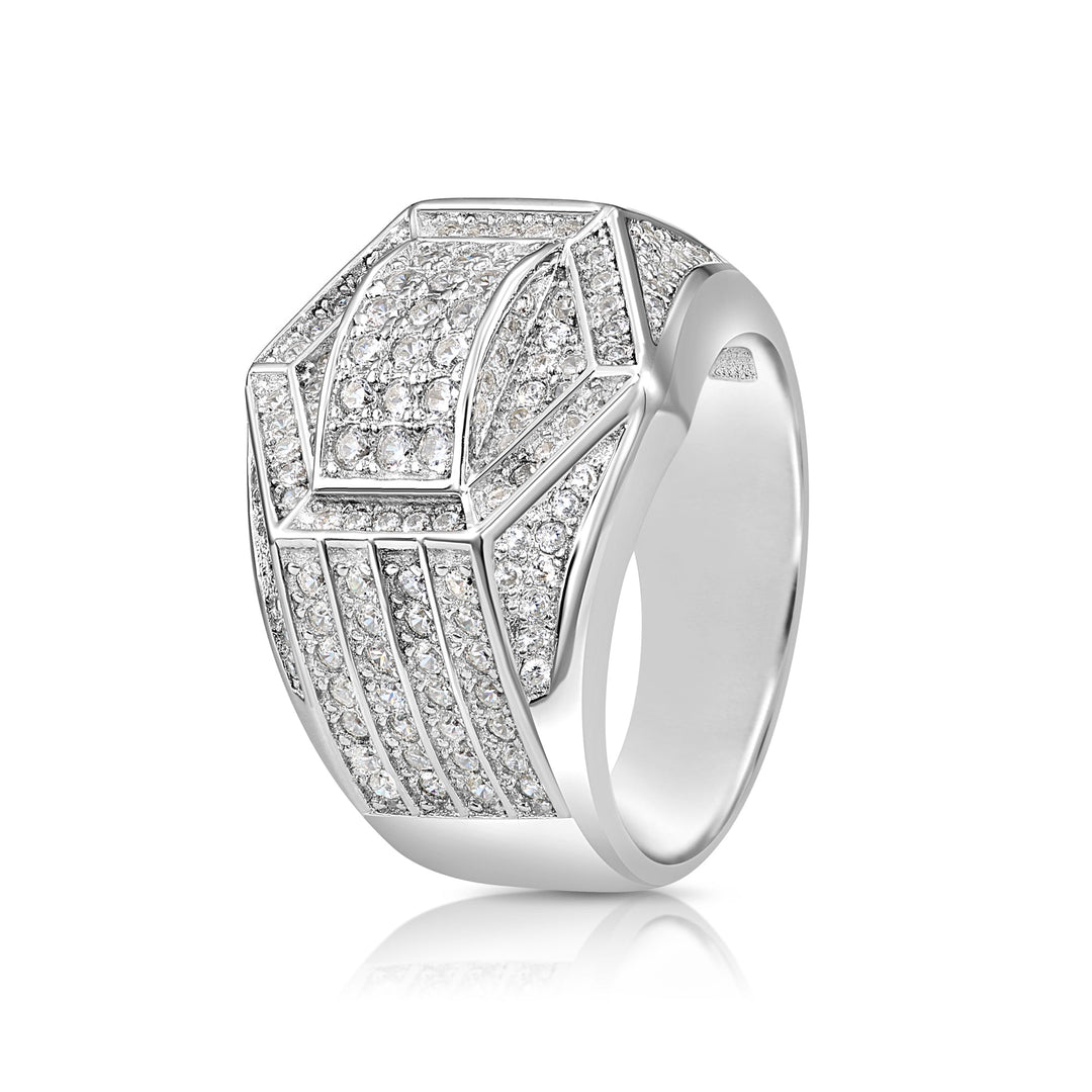 Solid Silver Mens Ring with Cubic Zirconia Stones