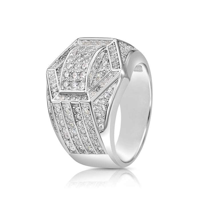 Solid Silver Mens Ring with Cubic Zirconia Stones