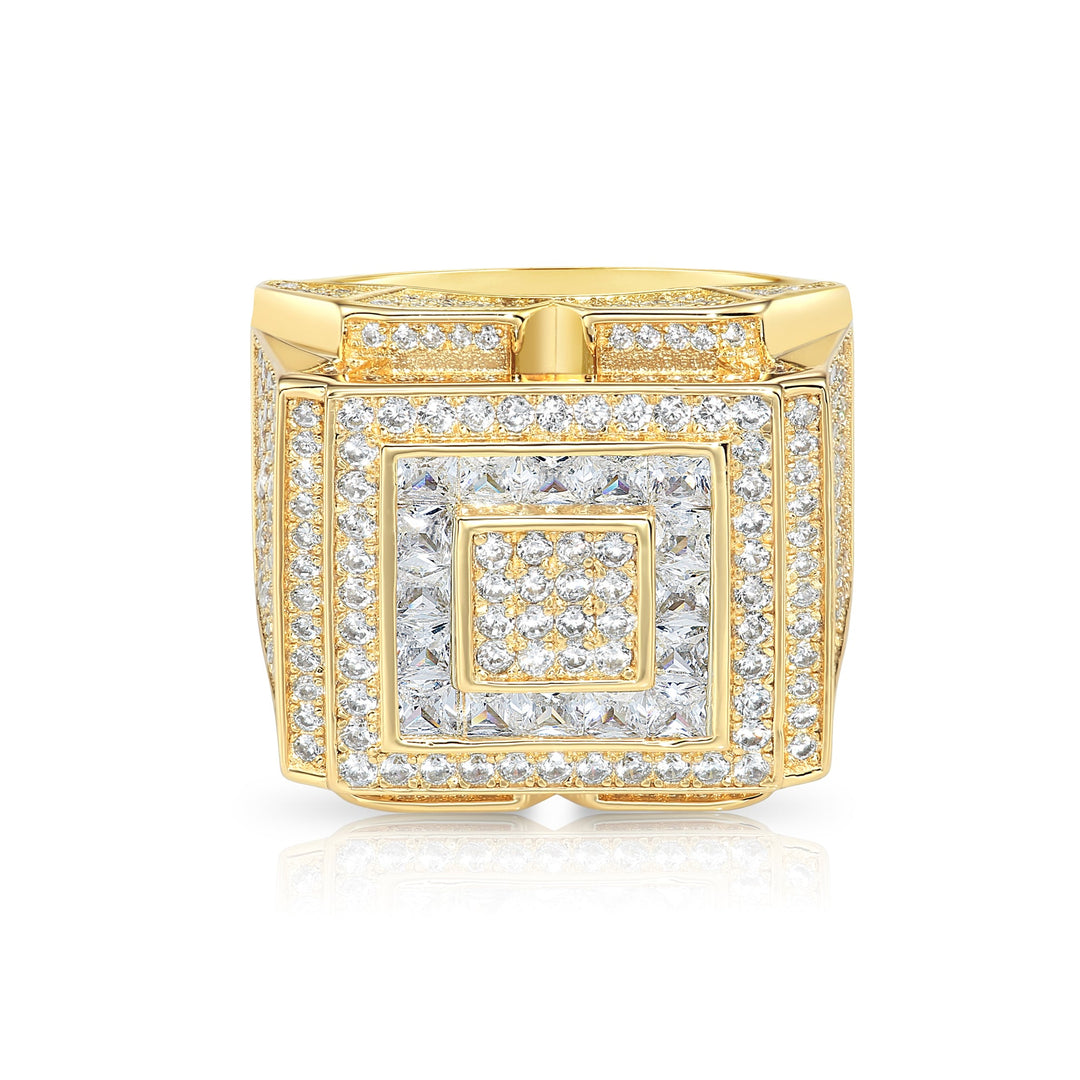 Solid Silver Mens Ring with Cubic Zirconia Stones