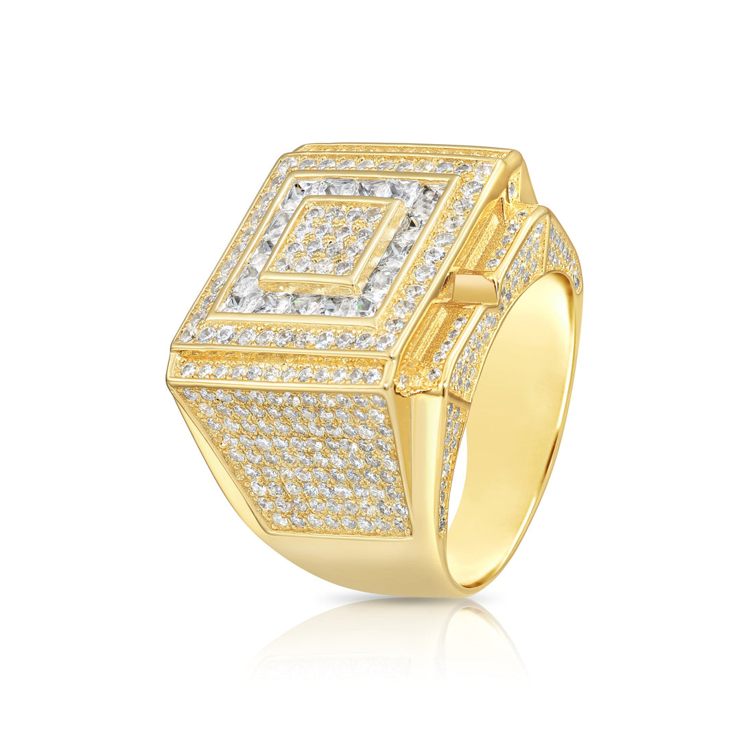 Solid Silver Mens Ring with Cubic Zirconia Stones