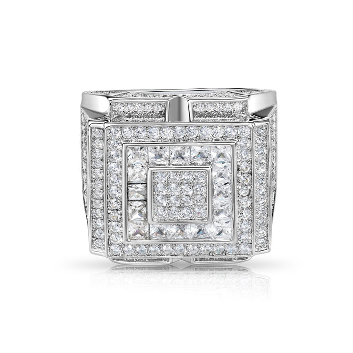 Solid Silver Mens Ring with Cubic Zirconia Stones