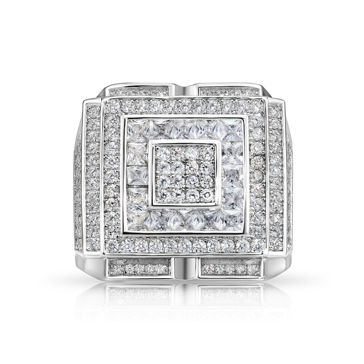 Solid Silver Mens Ring with Cubic Zirconia Stones