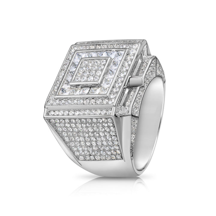 Solid Silver Mens Ring with Cubic Zirconia Stones