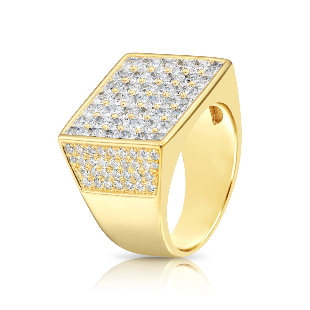 Solid Silver Mens Ring with Cubic Zirconia Stones