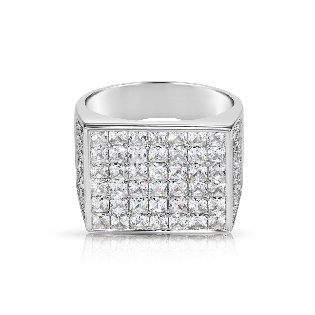 Solid Silver Mens Ring with Cubic Zirconia Stones