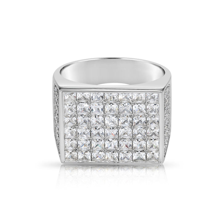 Solid Silver Mens Ring with Cubic Zirconia Stones