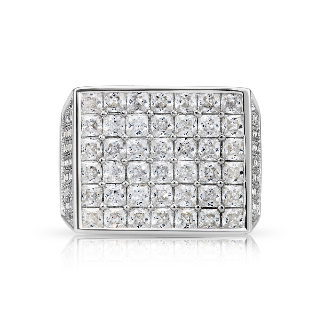 Solid Silver Mens Ring with Cubic Zirconia Stones