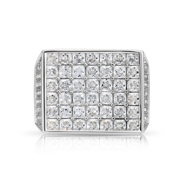 Solid Silver Mens Ring with Cubic Zirconia Stones