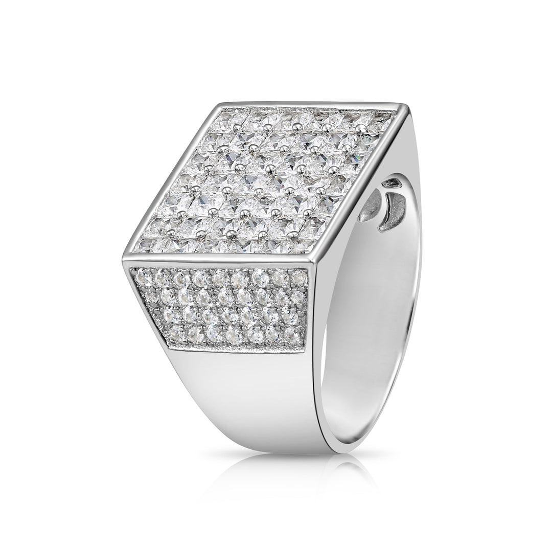 Solid Silver Mens Ring with Cubic Zirconia Stones