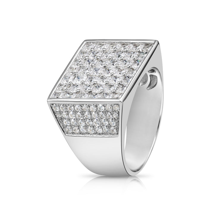 Solid Silver Mens Ring with Cubic Zirconia Stones