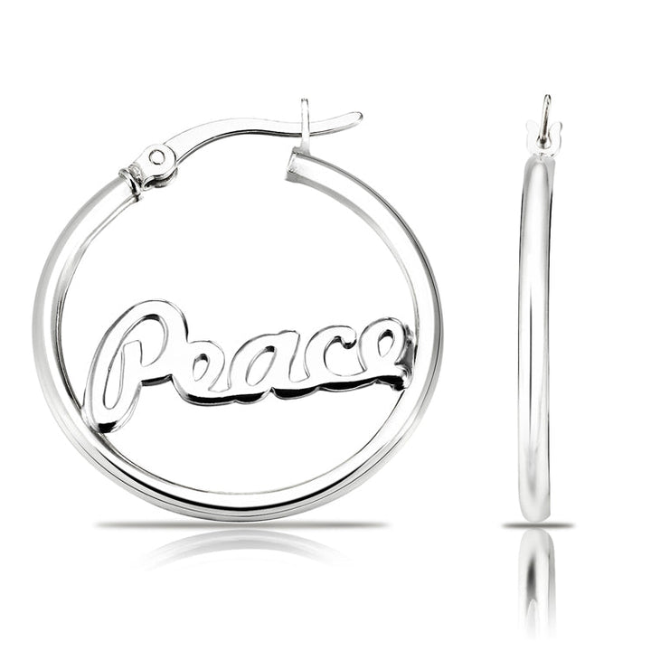 Sterling Silver Peace Hoop Earrings