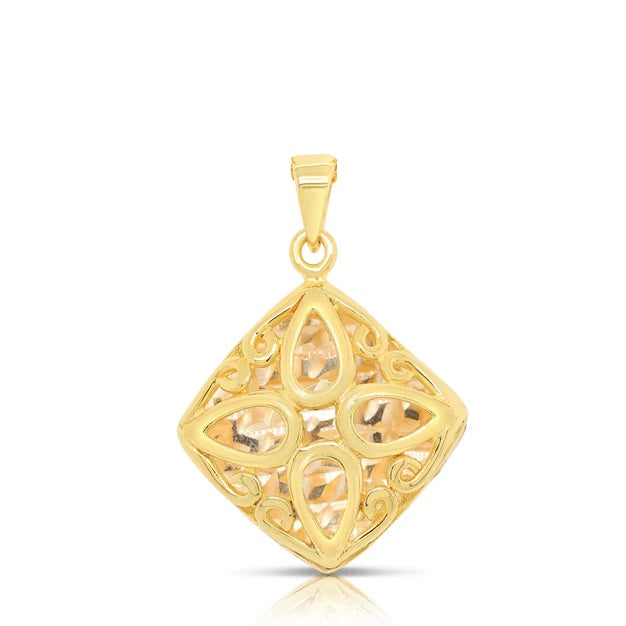 Sterling Silver Yellow Color Square Pendant