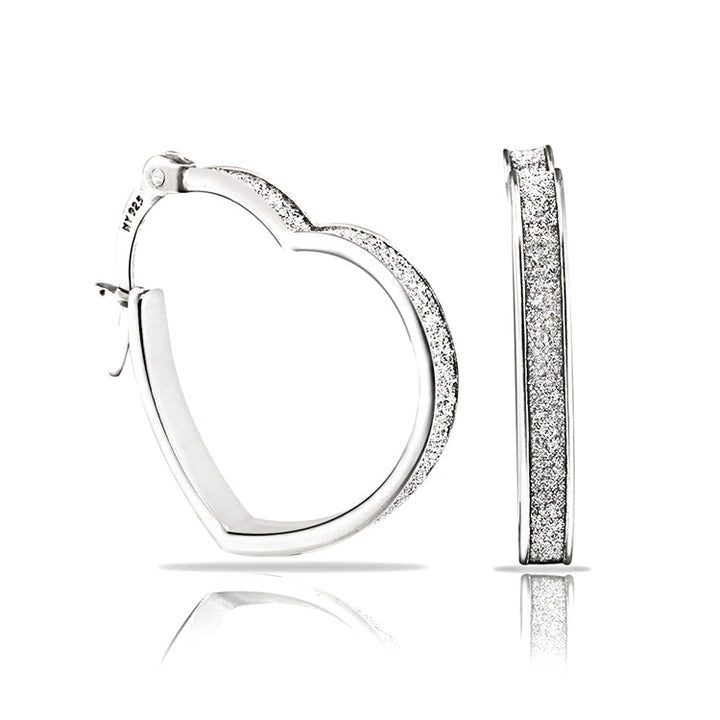 Sterling Silver Heart Sparkle Hoop Earrings