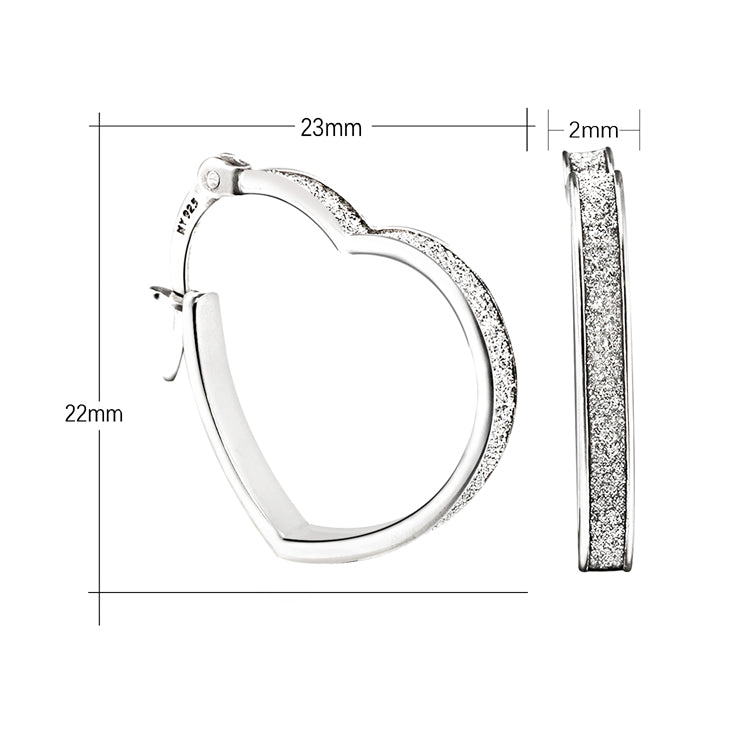 Sterling Silver Heart Sparkle Hoop Earrings
