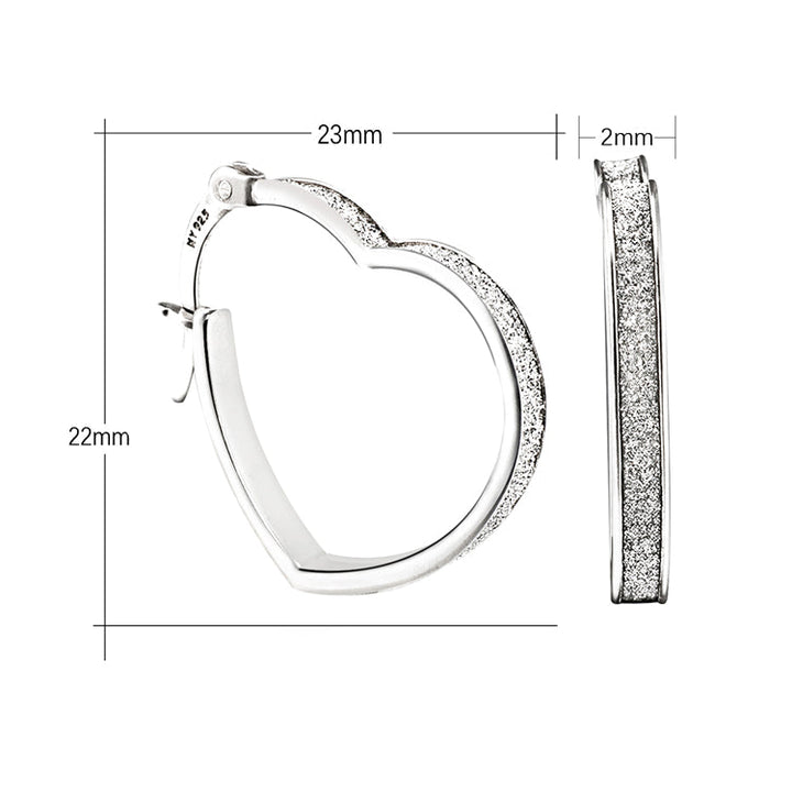 Sterling Silver Heart Sparkle Hoop Earrings
