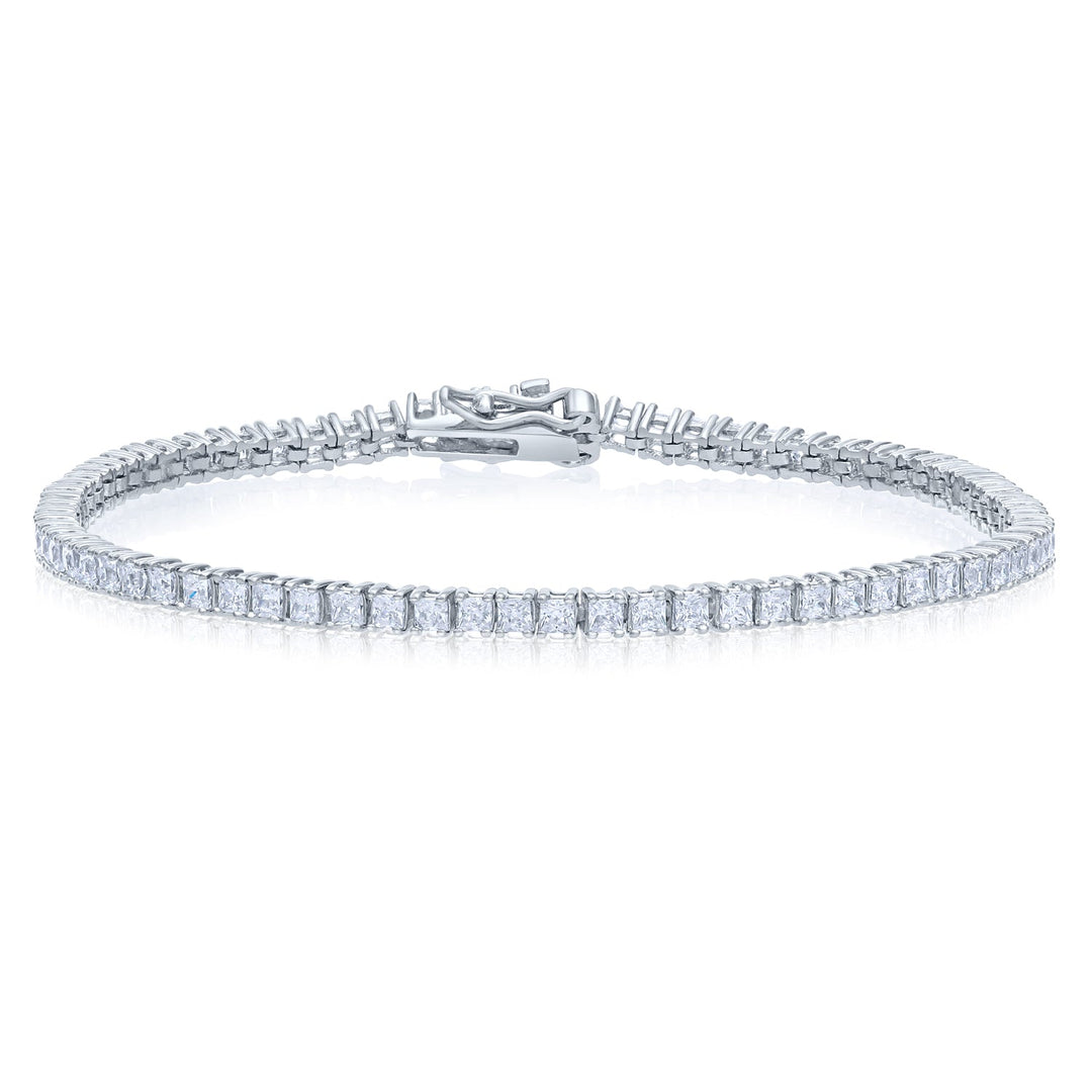 925 Sterling Silver 4 Prong Princess Cubic Zirconia Tennis Bracelet