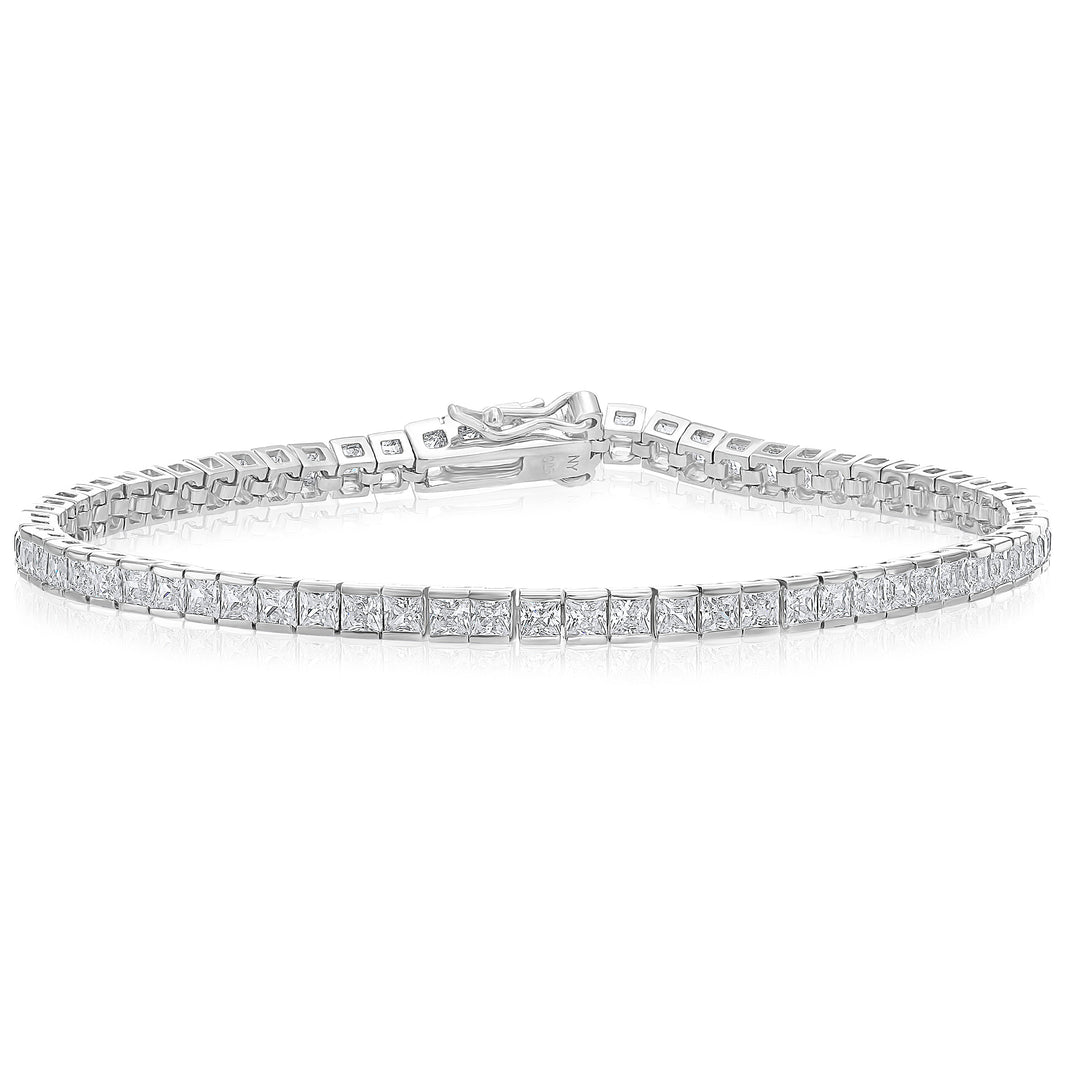 925 Sterling Silver Cubic Zirconia Princess Channel Setting Tennis Bracelet