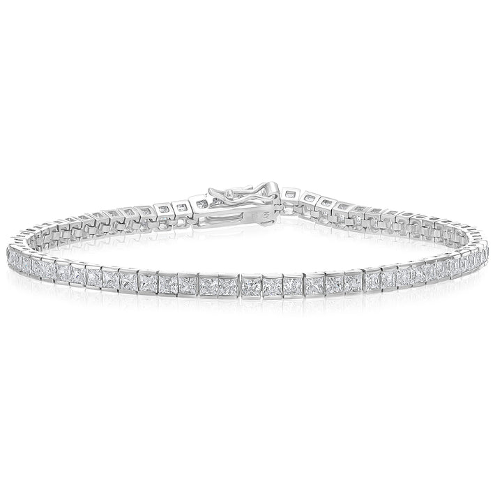 925 Sterling Silver Cubic Zirconia Princess Channel Setting Tennis Bracelet