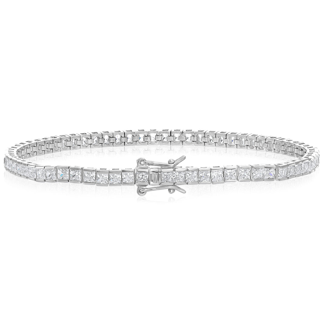 925 Sterling Silver Cubic Zirconia Princess Channel Setting Tennis Bracelet