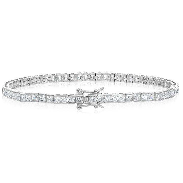 925 Sterling Silver Cubic Zirconia Princess Channel Setting Tennis Bracelet